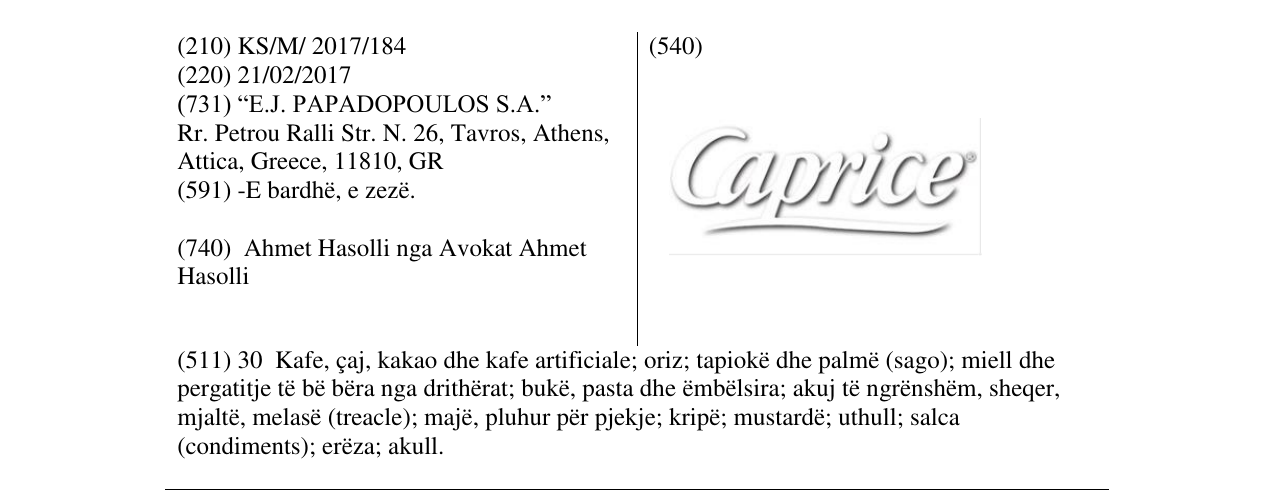Zëri i markës Caprice në buletin