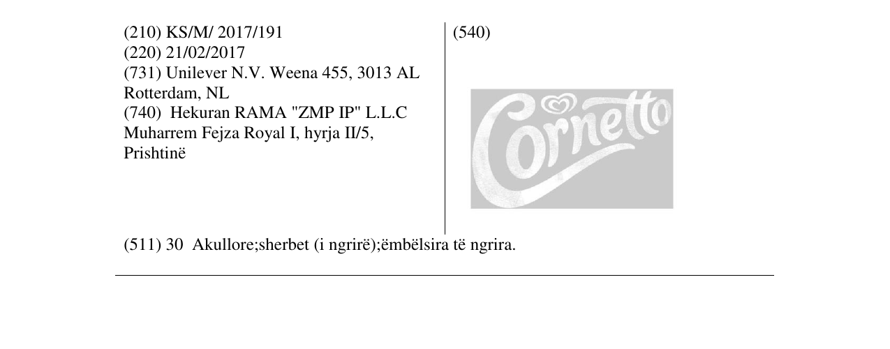Zëri i markës Cornetto në buletin