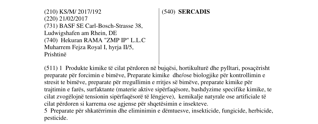 Zëri i markës SERCADIS në buletin