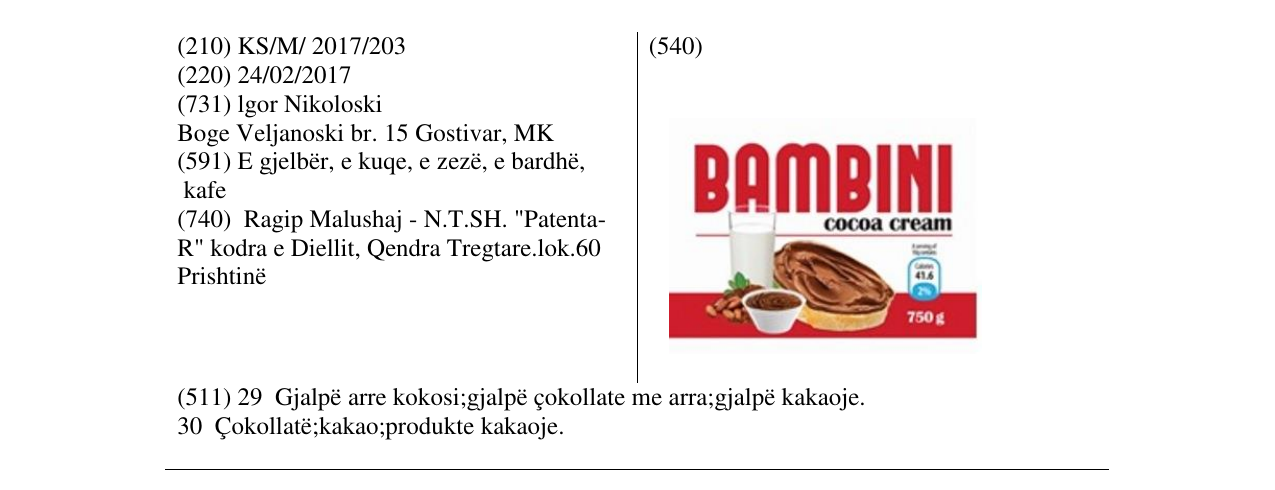 Zëri i markës BAMBINI në buletin