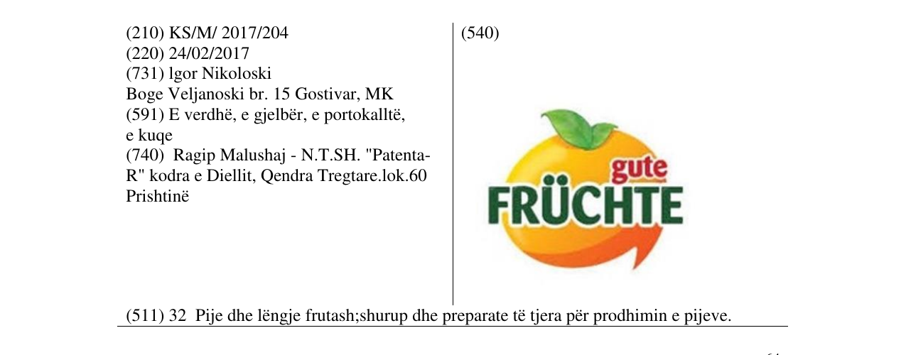 Zëri i markës gute FRUCHTE në buletin