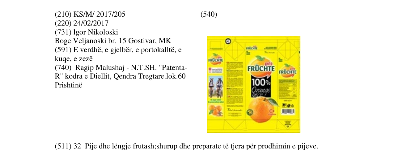 Zëri i markës FRUCHTE 100 në buletin