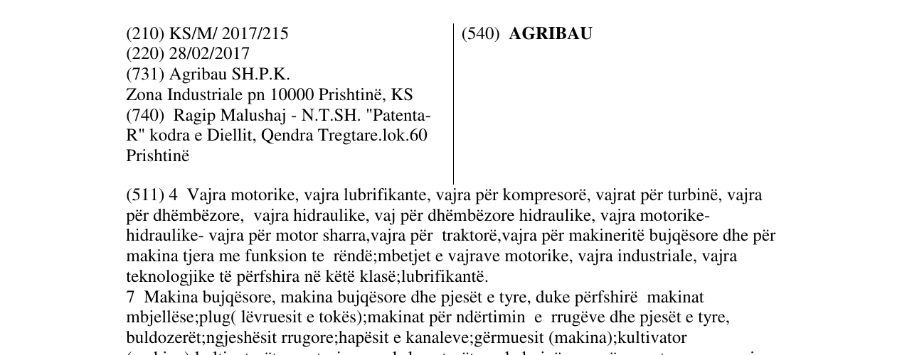 Zëri i markës AGRIBAU në buletin