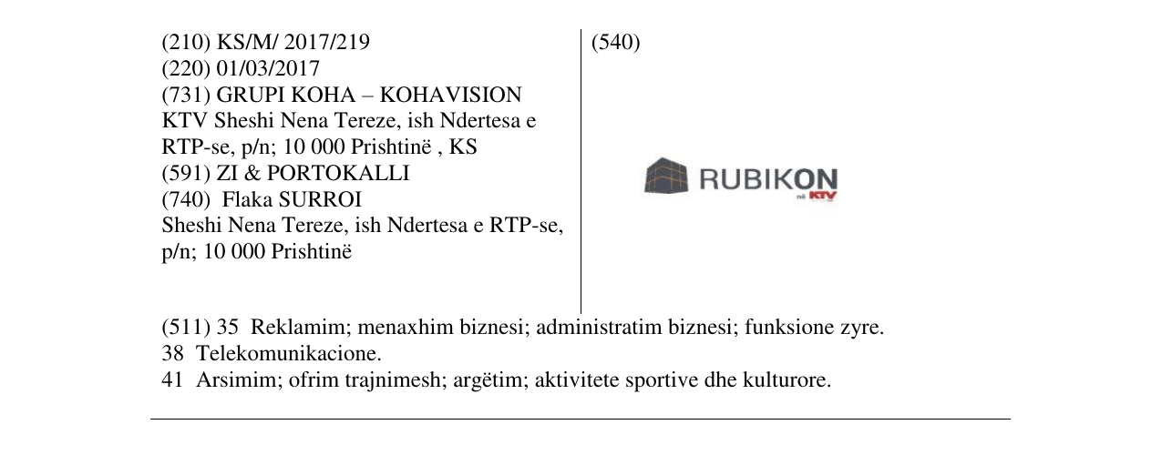 Zëri i markës RUBIKON KTV në buletin