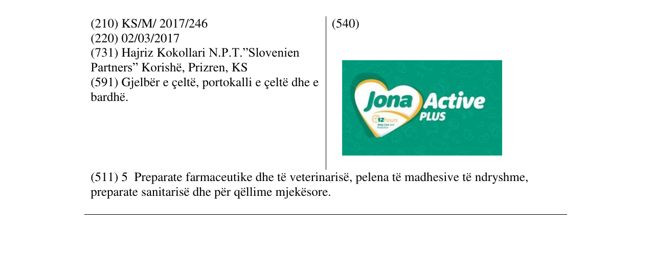 Zëri i markës Jona Active Plus në buletin