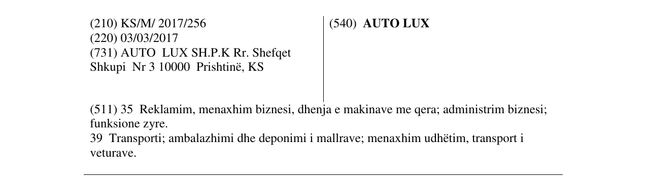 Zëri i markës AUTO LUX në buletin