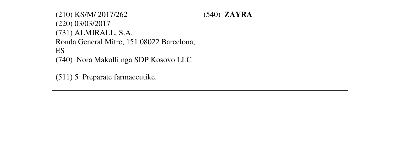 Zëri i markës ZAYRA në buletin
