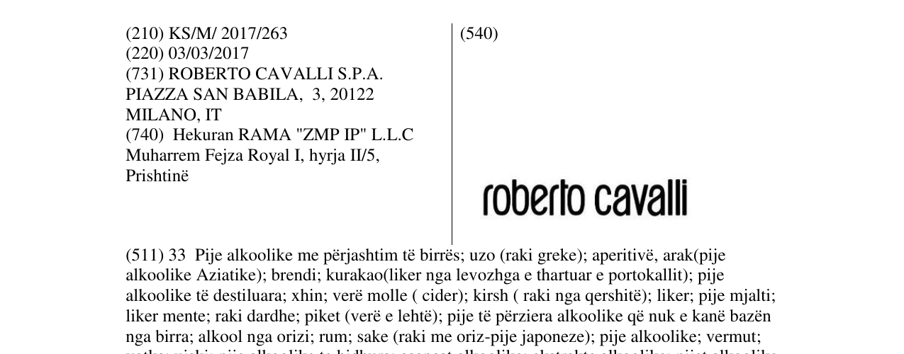 Zëri i markës roberto cavalli në buletin