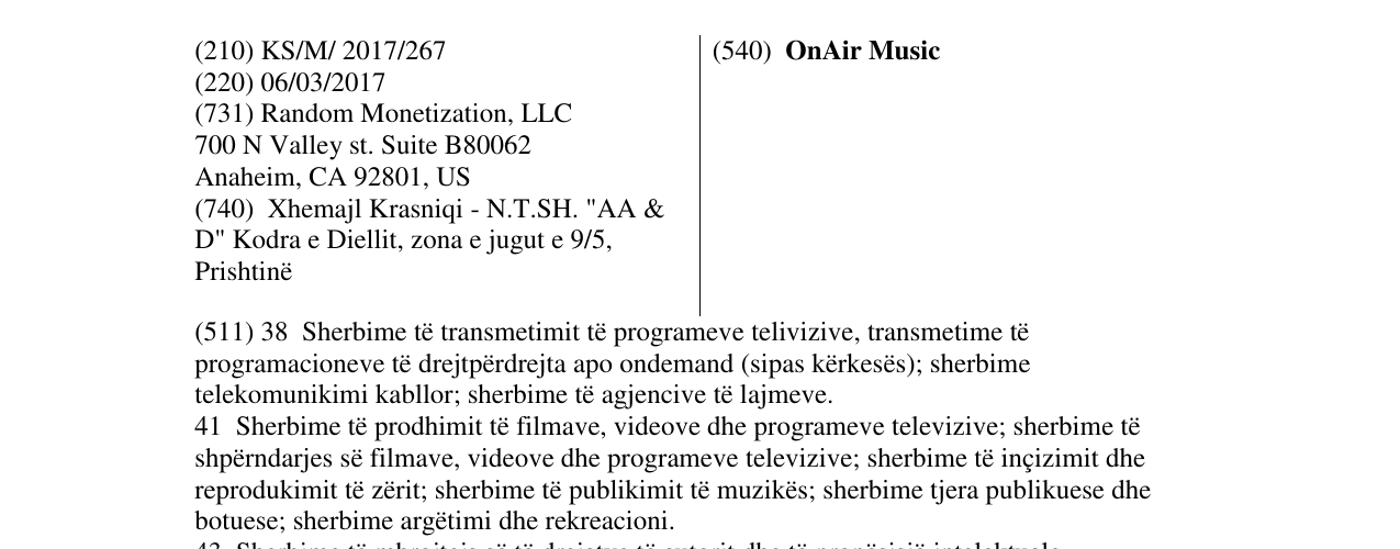 Zëri i markës OnAir Music në buletin