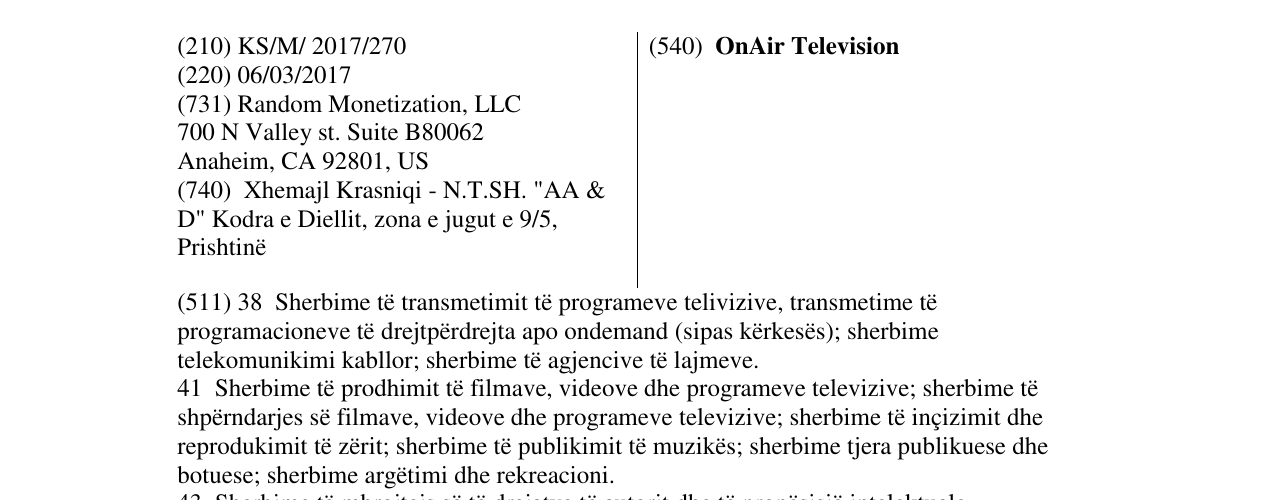 Zëri i markës OnAir Television në buletin
