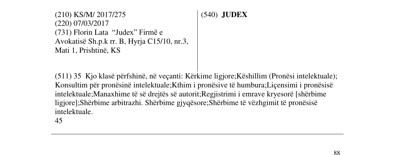 Zëri i markës JUDEX në buletin