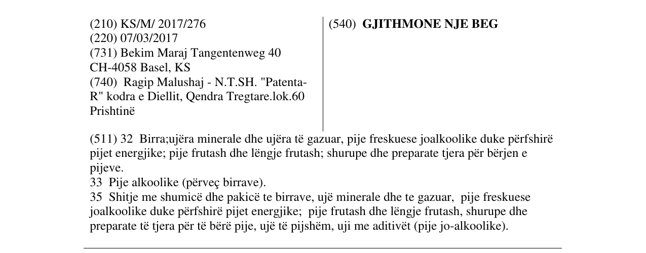 Zëri i markës GJITHMONE NJE BEG në buletin