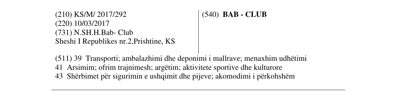 Zëri i markës BAB - CLUB në buletin