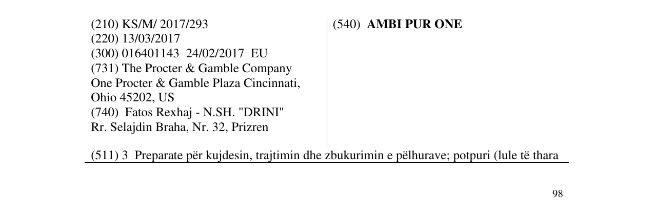 Zëri i markës AMBI PUR ONE në buletin