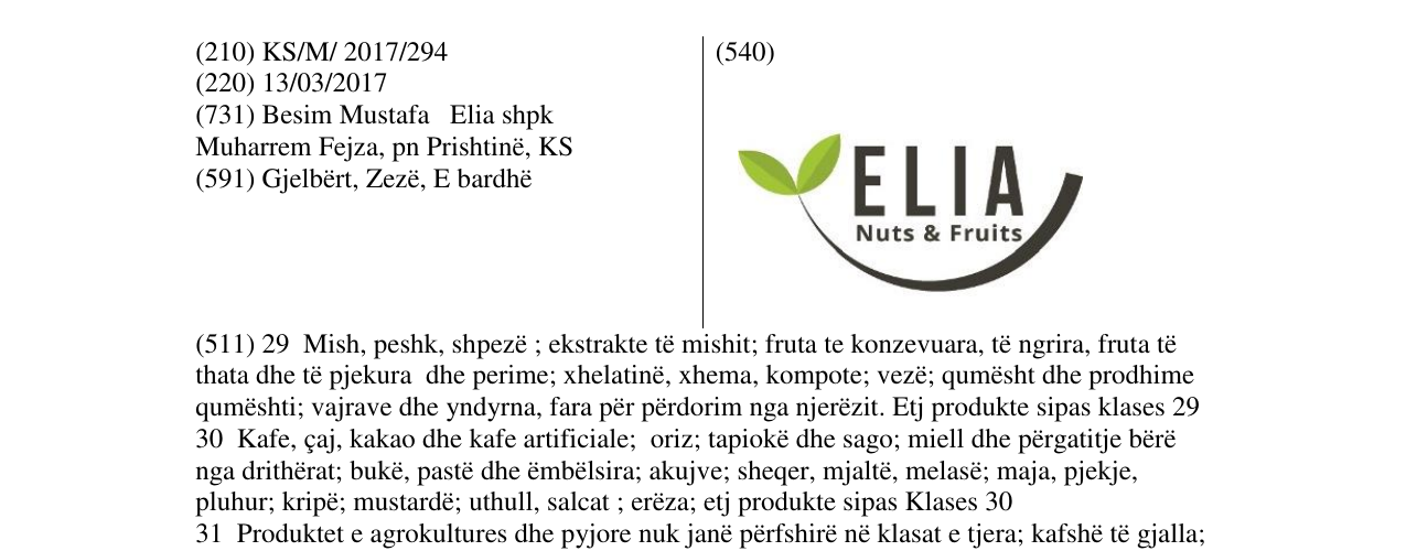 Zëri i markës ELIA Nuts & Fruits në buletin