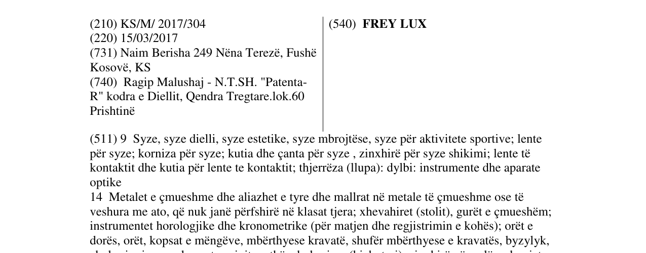 Zëri i markës FREY LUX në buletin