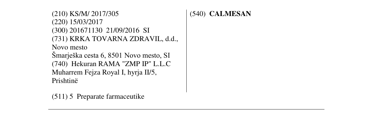 Zëri i markës CALMESAN në buletin
