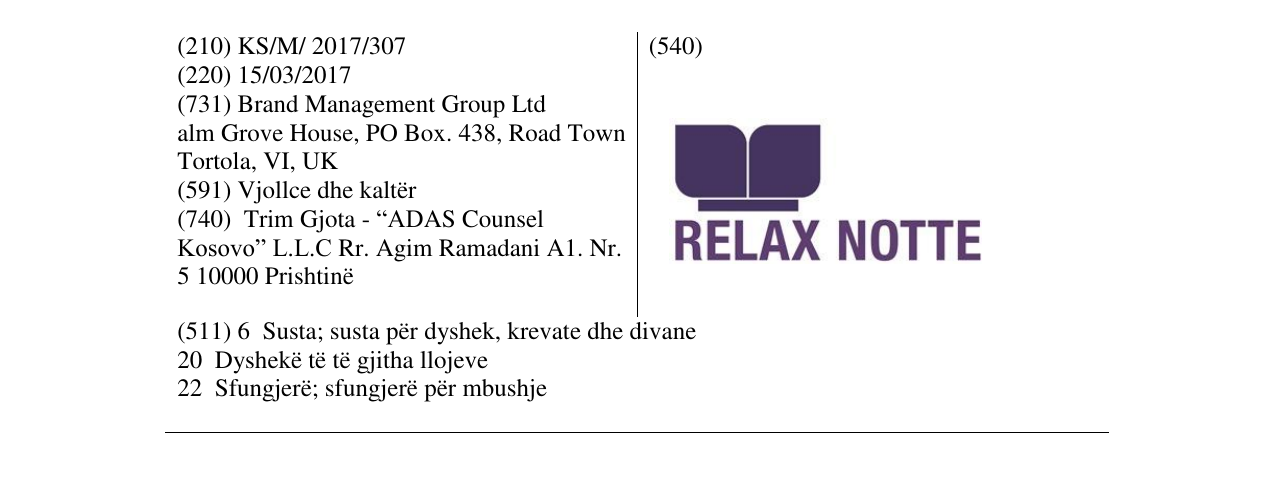 Zëri i markës RELAX NOTTE në buletin