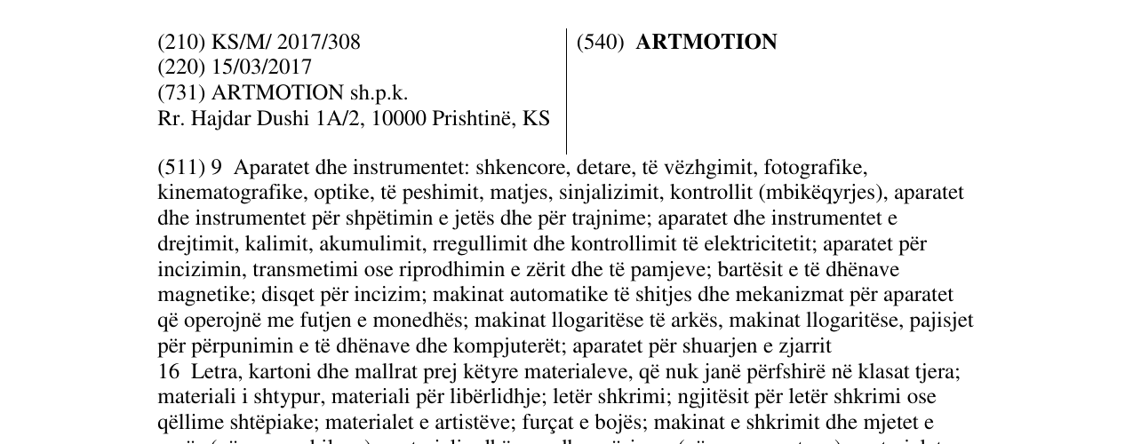 Zëri i markës ARTMOTION në buletin