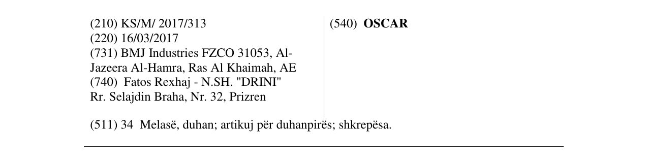 Zëri i markës OSCAR në buletin