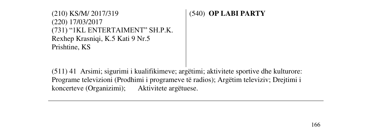Zëri i markës OP LABI PARTY në buletin