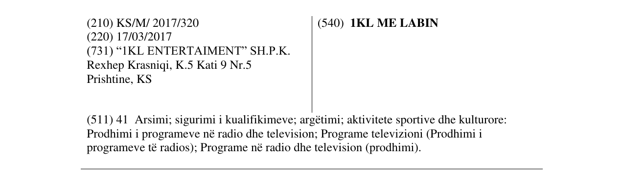 Zëri i markës 1KL ME LABIN në buletin