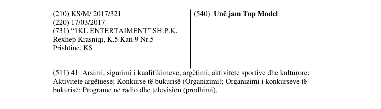 Zëri i markës Unë jam Top Model në buletin
