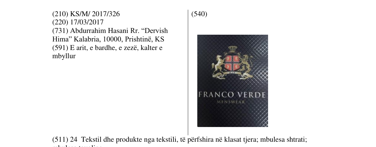 Zëri i markës FRANCO VERDE MENSWEAR në buletin