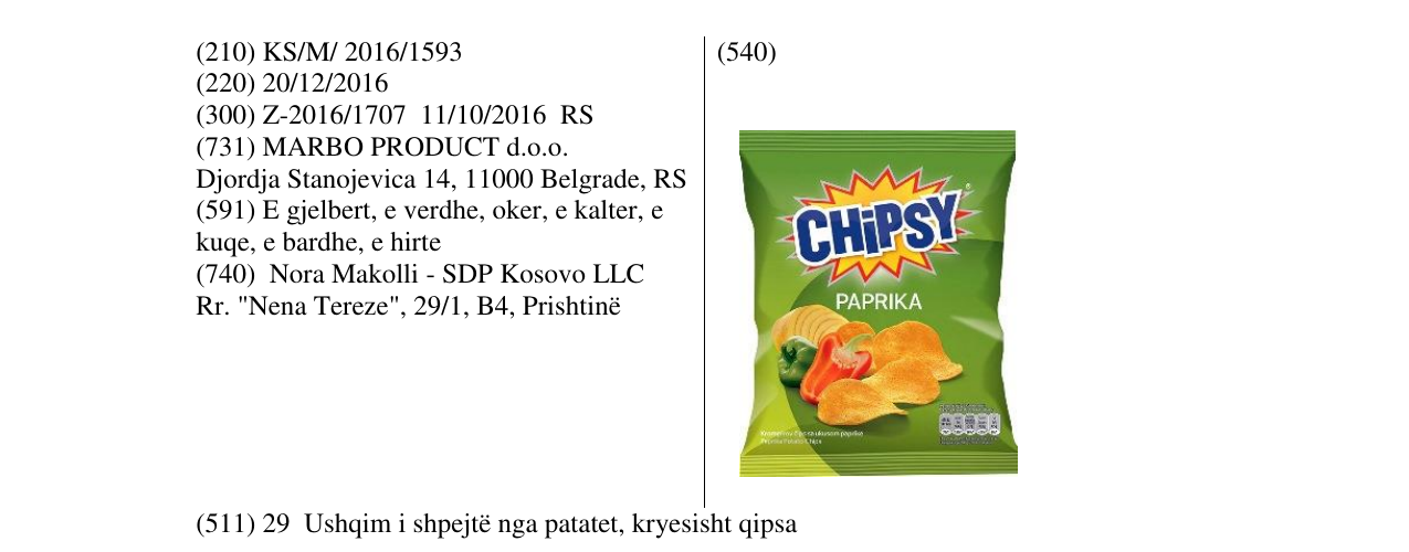Zëri i markës Chipsy Paprika në buletin