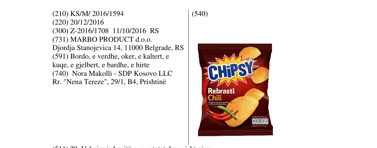 Zëri i markës Chipsy Rebrasti Chili në buletin