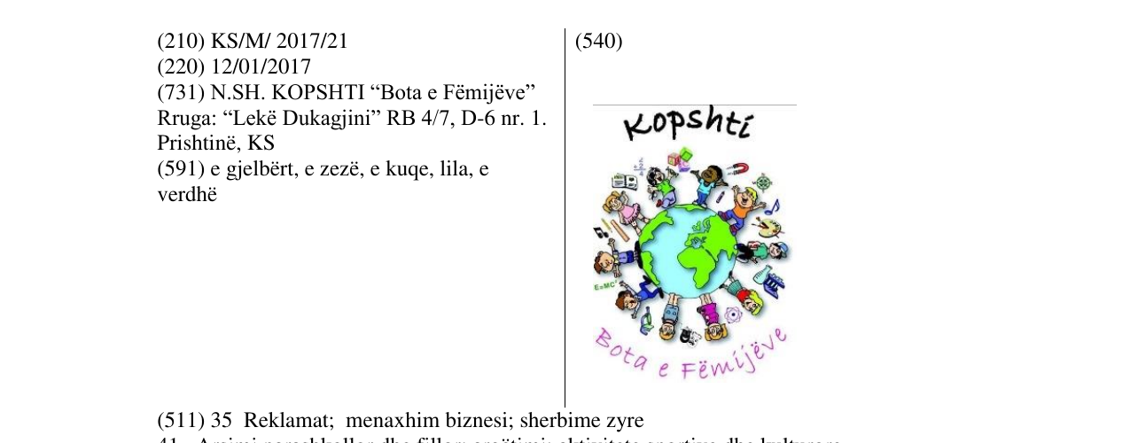 Zëri i markës Kopshti Bota e Fëmijëve në buletin