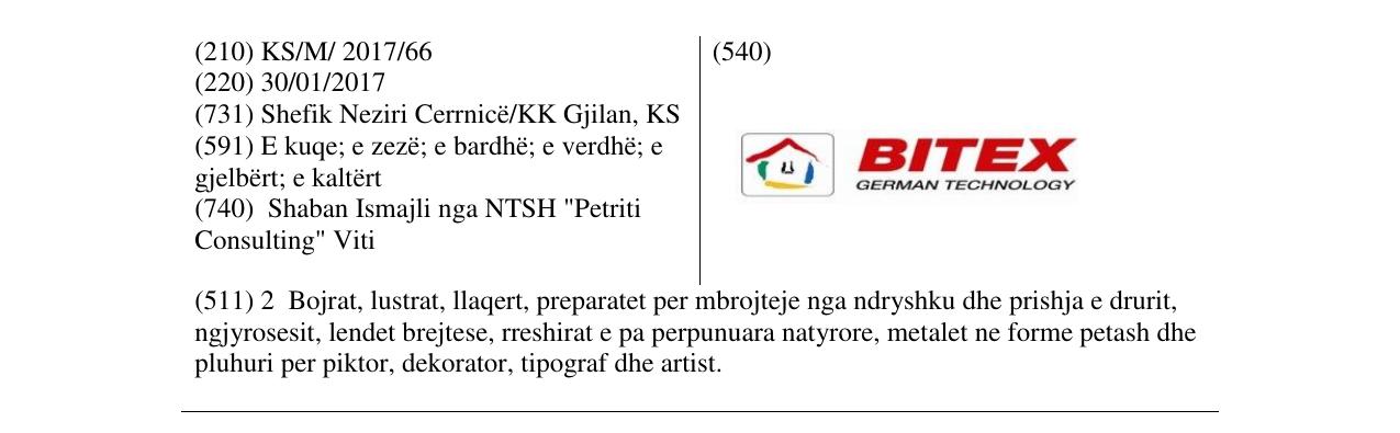 Zëri i markës BITEX GERMAN TECHNOLOGY në buletin