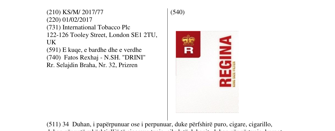 Zëri i markës R REGINA në buletin