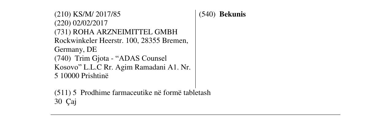 Zëri i markës Bekunis në buletin