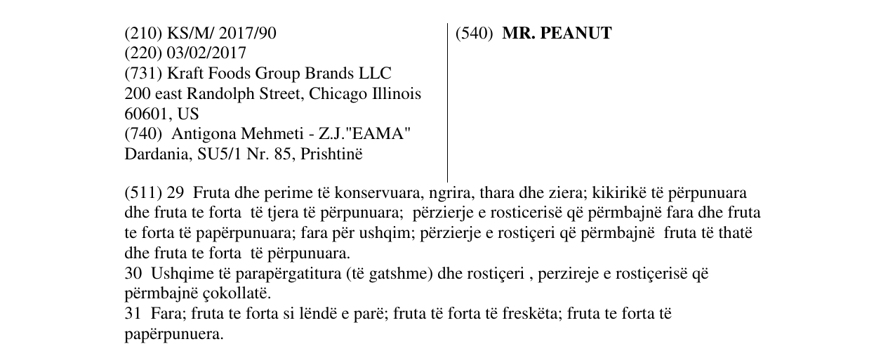 Zëri i markës MR. PEANUT në buletin
