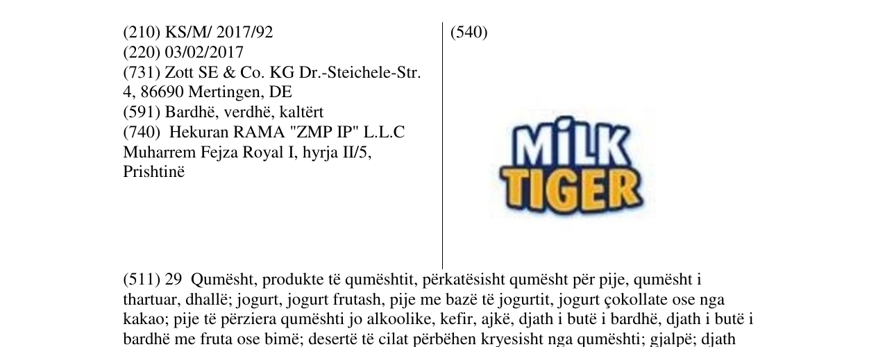 Zëri i markës MILK TIGER në buletin
