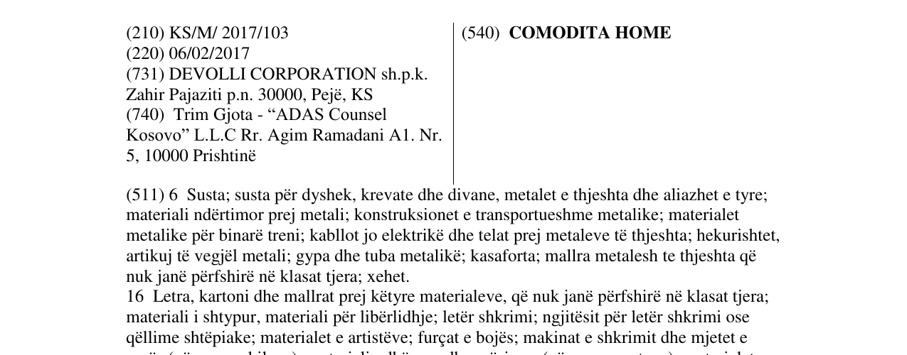 Zëri i markës COMODITA HOME në buletin