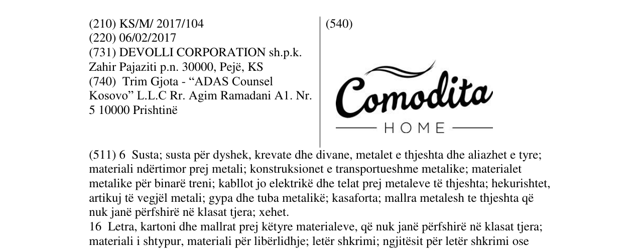 Zëri i markës Comodita HOME në buletin