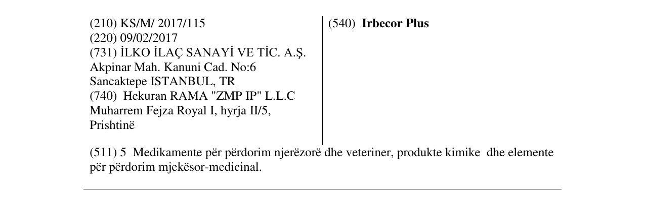 Zëri i markës Irbecor Plus në buletin