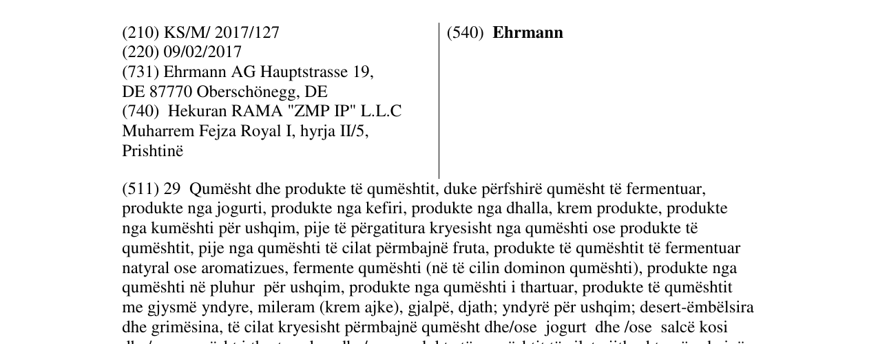 Zëri i markës Ehrmann në buletin