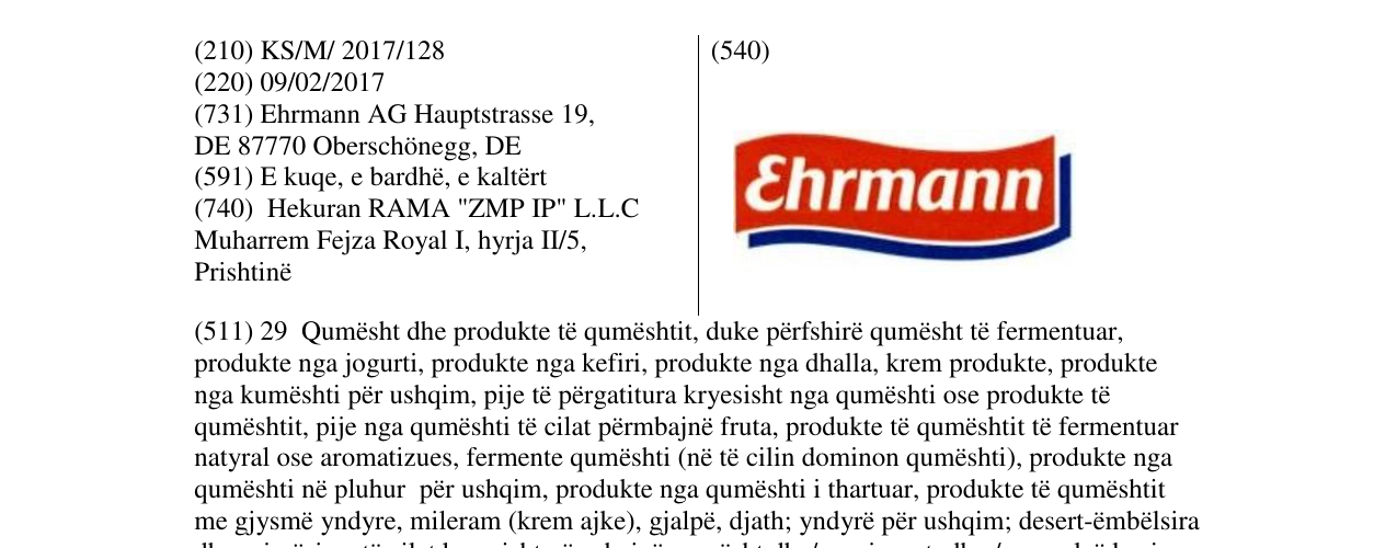 Zëri i markës Ehrmann në buletin