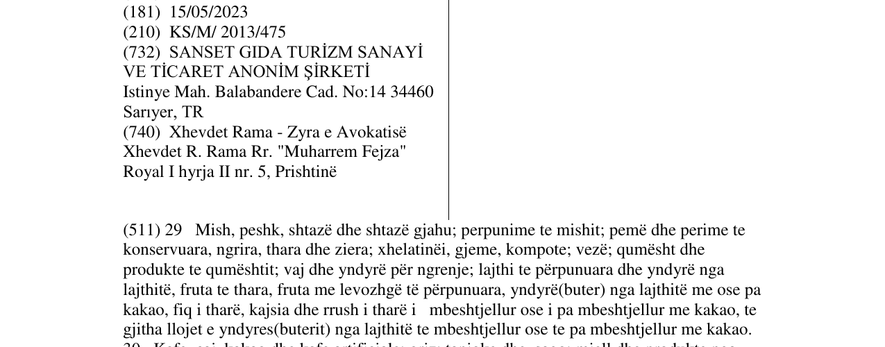 Zëri i markës tadelle në buletin