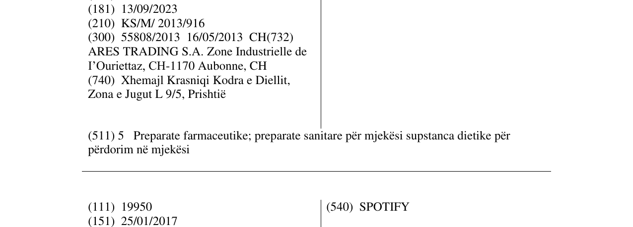 Zëri i markës XAMPENSO në buletin