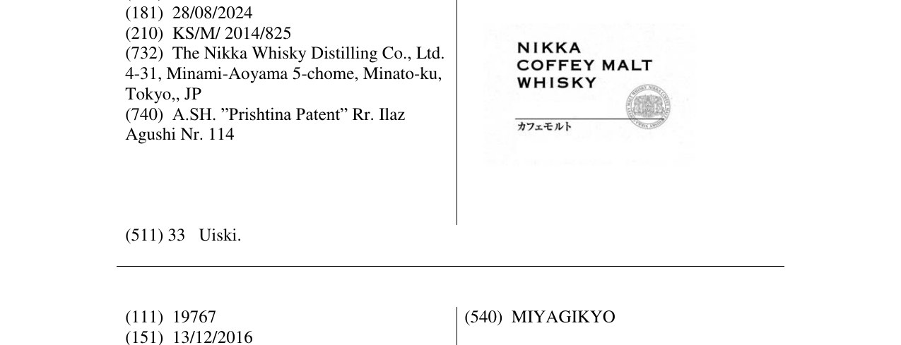 Zëri i markës NIKKA COFFEY MALT WHISKY në buletin