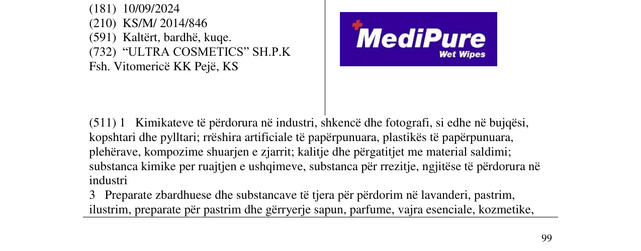 Zëri i markës MediPure Wet Wipes në buletin