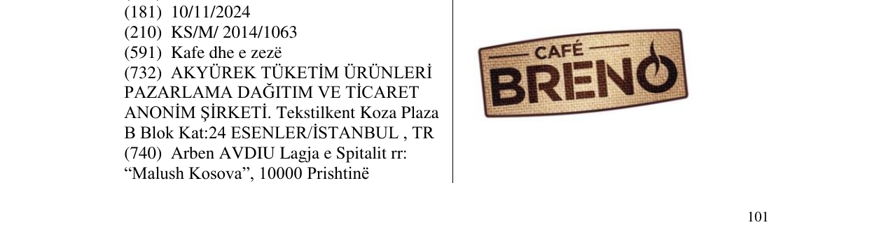 Zëri i markës CAFE BRENO në buletin