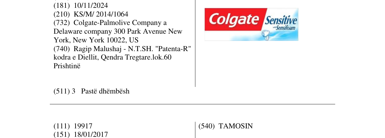 Zëri i markës Colgate Sensitive në buletin