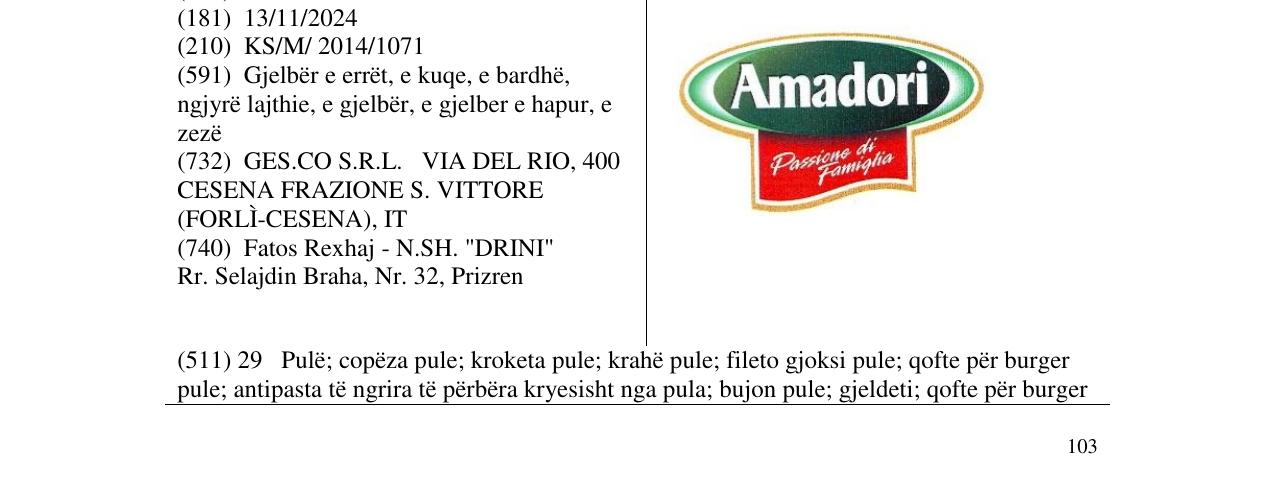 Zëri i markës Amadori në buletin