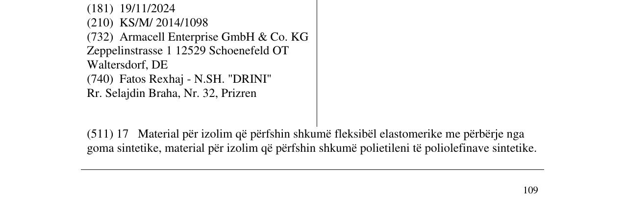 Zëri i markës Armaflex Ultima në buletin