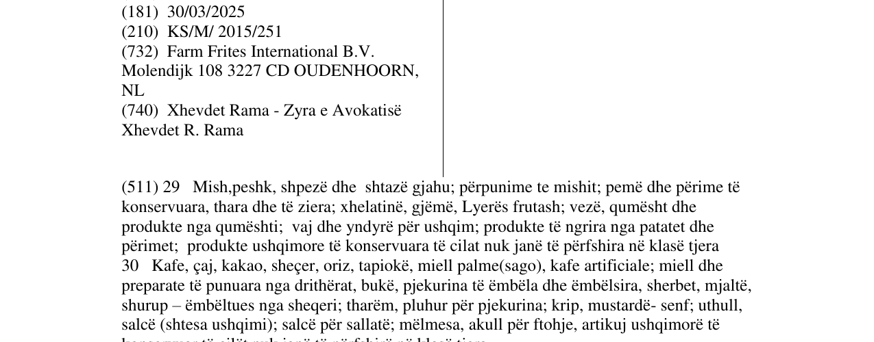 Zëri i markës FARM FRITES në buletin